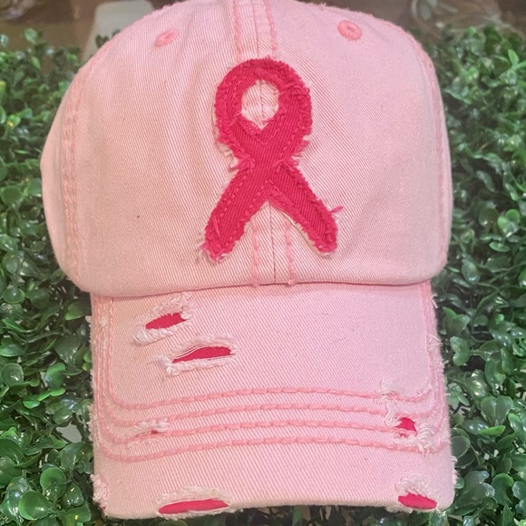 BRAND NEW WITH TAGS Distressed Pink Ribbon “Hope” Baseball Cap - Picture 2 of 7